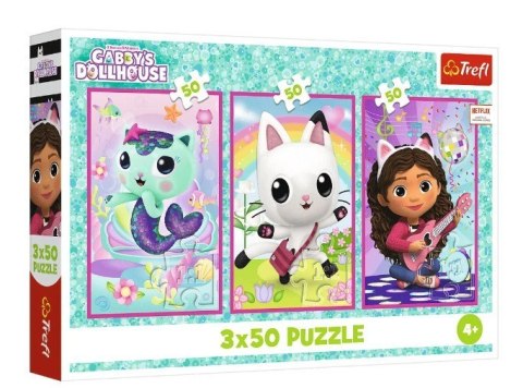 Puzzle 3x50 elementów gabby i kotki gabi