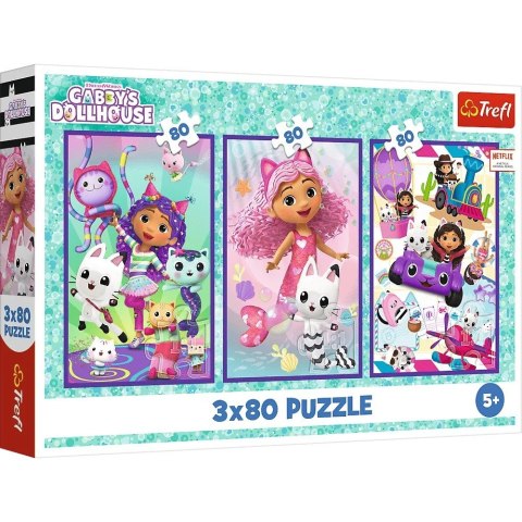 Puzzle 3x80 elementów kolorowe dni gabi gabby dollhouse