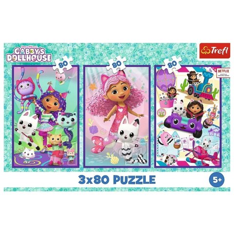 Puzzle 3x80 elementów kolorowe dni gabi gabby dollhouse