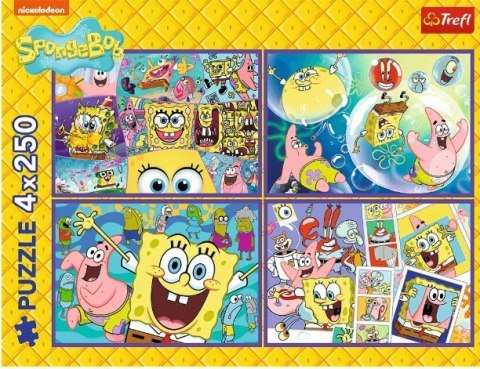 Puzzle 4x250 elementów spongebob szalony świat