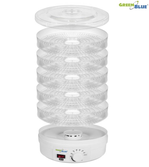 Suszarka do grzybów, warzyw i owoców GreenBlue, moc 250W - bardzo cicha, wysokie sito 3,5cm, szeroka 32cm, GB190