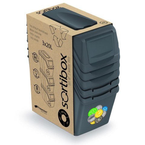 Zestaw koszy do segregacji Sortibox 3x20L szare ISWB20S3