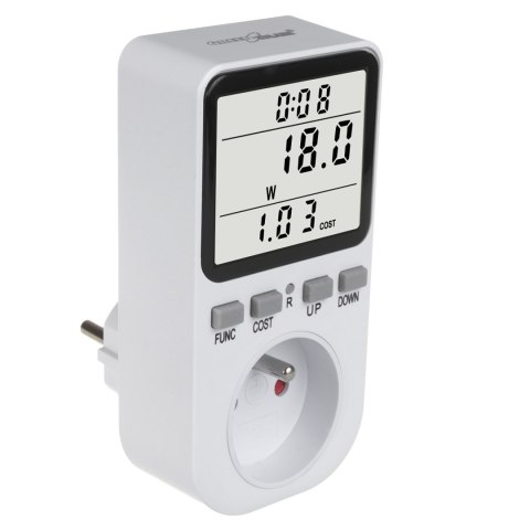 Miernik energii GreenBlue, watomierz, typ E, 220-240V AC, 50Hz, max. obciążenie 16A, IP20, wbudowana bateria, GB364 E