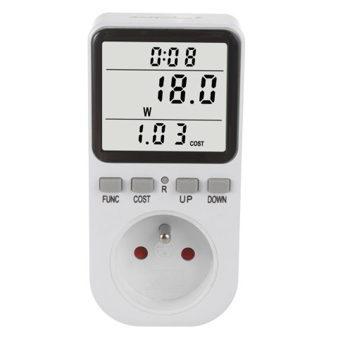 Miernik energii GreenBlue, watomierz, typ E, 220-240V AC, 50Hz, max. obciążenie 16A, IP20, wbudowana bateria, GB364 E