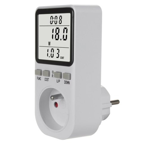Miernik energii GreenBlue, watomierz, typ E, 220-240V AC, 50Hz, max. obciążenie 16A, IP20, wbudowana bateria, GB364 E