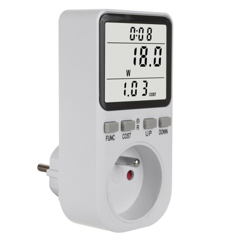 Miernik energii GreenBlue, watomierz, typ E, 220-240V AC, 50Hz, max. obciążenie 16A, IP20, wbudowana bateria, GB364 E