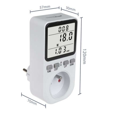Miernik energii GreenBlue, watomierz, typ E, 220-240V AC, 50Hz, max. obciążenie 16A, IP20, wbudowana bateria, GB364 E
