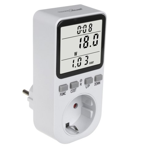 Miernik energii GreenBlue, watomierz, typ F, 220-240V AC, 50Hz, max. obciążenie 16A, IP20, wbudowana bateria, GB364 F