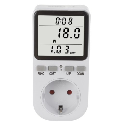 Miernik energii GreenBlue, watomierz, typ F, 220-240V AC, 50Hz, max. obciążenie 16A, IP20, wbudowana bateria, GB364 F