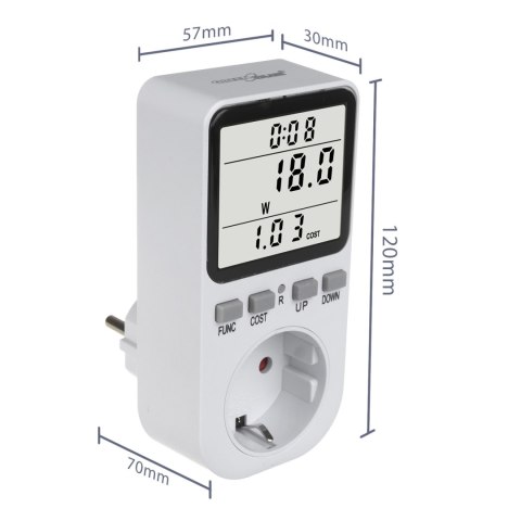 Miernik energii GreenBlue, watomierz, typ F, 220-240V AC, 50Hz, max. obciążenie 16A, IP20, wbudowana bateria, GB364 F