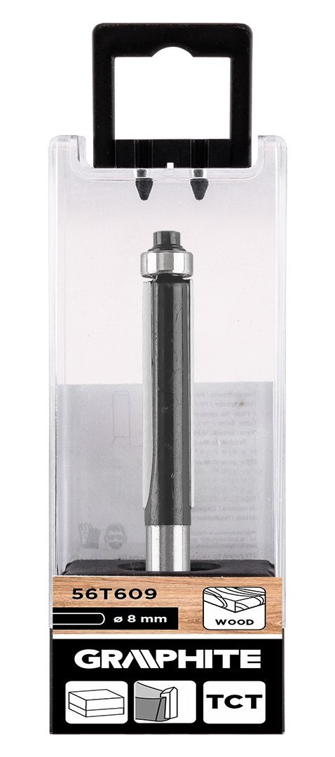Frez do drewna prosty z łożyskiem, widiowy, 9.5 x 38 mm, trzpień 8 mm