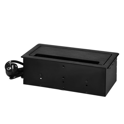 Gniazdo meblowe wpuszczane w blat z płaskim frezowanym rantem, szczotką przeciwkurzową i przewodem 1,5m, 2x2P+Z (Schuko), 2xUSB 