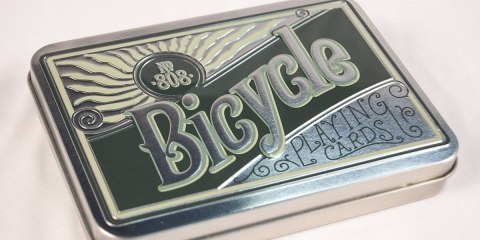 Karty zestaw upominkowy dwie talie retro w metalowej puszce