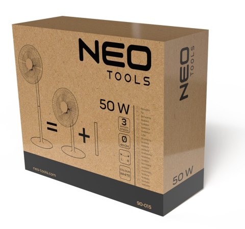 Wentylator podłogowy 50W, śr. 40 cm, 3 prędkości, oscylacja, biały