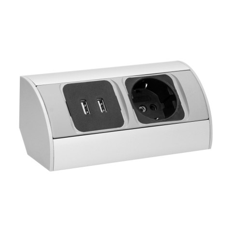 Gniazdo meblowe 1x2P+Z, 2xUSB, wersja schuko