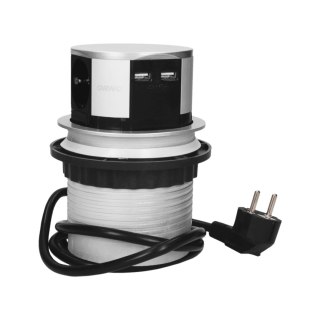 Gniazdo meblowe ?10cm wysuwane z blatu z ładowarką USB i przewodem 1,5m, 3x2P+Z, 2xUSB, wersja schuko