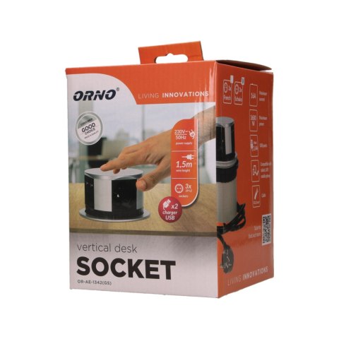 Gniazdo meblowe ?10cm wysuwane z blatu z ładowarką USB i przewodem 1,5m, 3x2P+Z, 2xUSB, wersja schuko