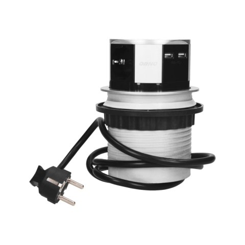 Gniazdo meblowe ?10cm wysuwane z blatu z ładowarką USB i przewodem 1,5m, 3x2P+Z, 2xUSB, wersja schuko