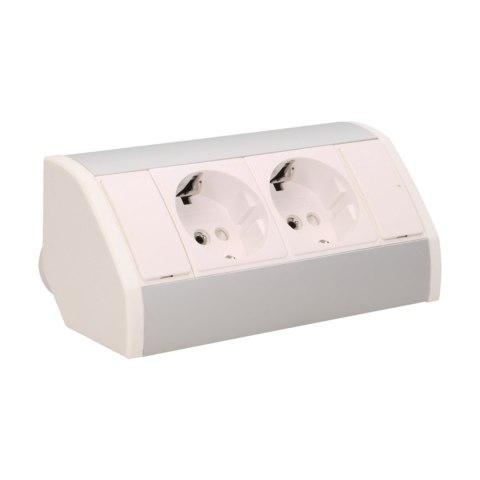 Gniazdo meblowe 2x2P+Z, schuko, biało-srebrne