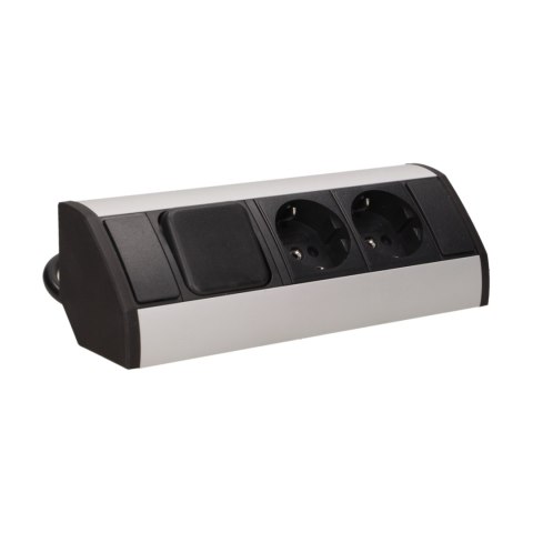 Gniazdo meblowe 2x2P+Z z wyłącznikiem, schuko, czarno-srebrne