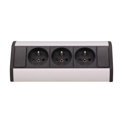 Gniazdo meblowe 3x2P+Z, czarno-srebrne