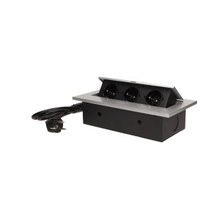 Gniazdo meblowe wpuszczane w blat z grubym rantem 3x2P+Z, przewód 1,5m 3x1,5mm?, srebrne
