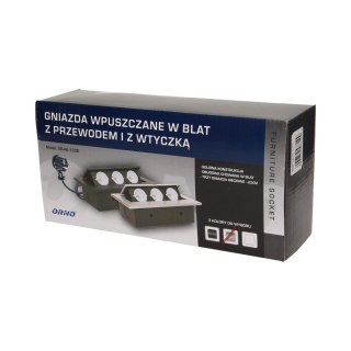 Gniazdo meblowe wpuszczane w blat z grubym rantem 3x2P+Z, przewód 1,5m 3x1,5mm?, srebrne