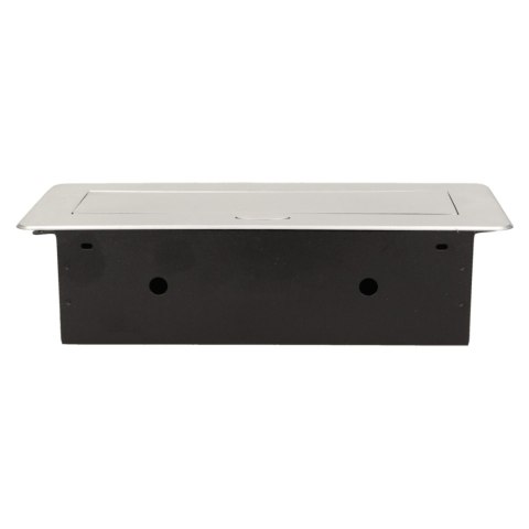 Gniazdo meblowe wpuszczane w blat z płaskim frezowanym rantem i ładowarką USB, 2x2P+Z, 2xUSB, srebrny