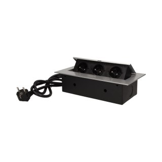 Gniazdo meblowe wpuszczane w blat z płaskim rantem 3x2P+Z, przewód 1,5m 3x1,5mm?, srebrne