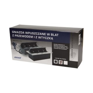 Gniazdo meblowe wpuszczane w blat z płaskim rantem 3x2P+Z, przewód 1,5m 3x1,5mm?, srebrne