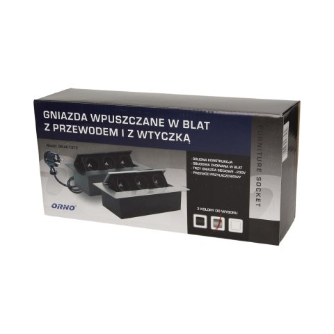 Gniazdo meblowe wpuszczane w blat z płaskim rantem 3x2P+Z, przewód 1,5m 3x1,5mm?, srebrne