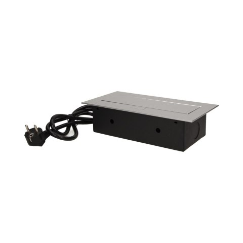 Gniazdo meblowe wpuszczane w blat z płaskim rantem 3x2P+Z, przewód 1,5m 3x1,5mm?, srebrne