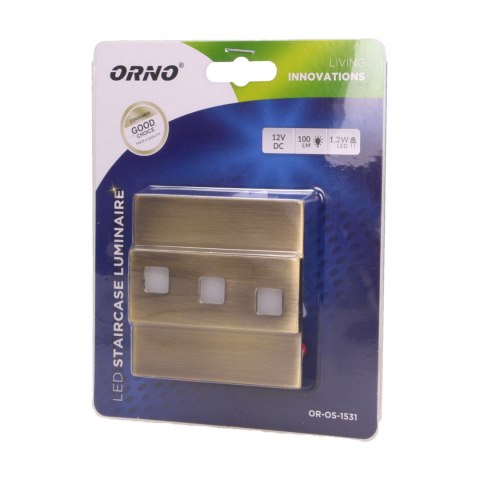 LEPUS LED 1,2W, oprawa schodowa natynkowa, 12V DC, 100lm, 6000K, mosiądz