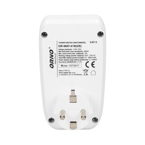 Watomierz, kalkulator energii z wyświetlaczem LCD, wersja schuko