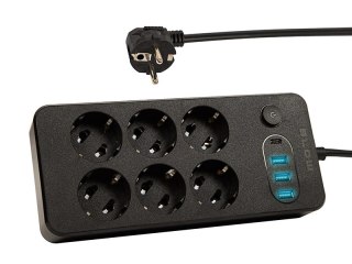 98-212# Przedłużacz sieciowy ps-650 6-gniazd 3xusb 1xusb-c 5m czarny 2x1mm