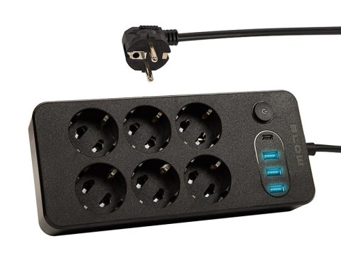 98-212# Przedłużacz sieciowy ps-650 6-gniazd 3xusb 1xusb-c 5m czarny 2x1mm