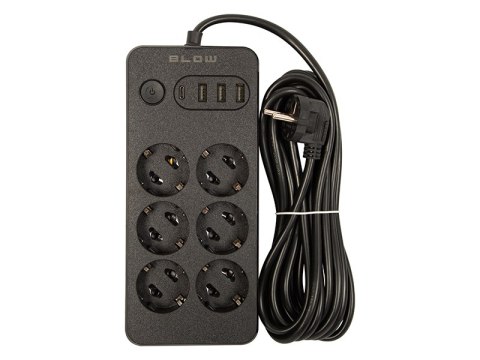 98-212# Przedłużacz sieciowy ps-650 6-gniazd 3xusb 1xusb-c 5m czarny 2x1mm