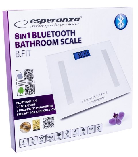 EBS016W Esperanza cyfrowa waga łazienkowa analityczna 8w1 bt b.fit biała