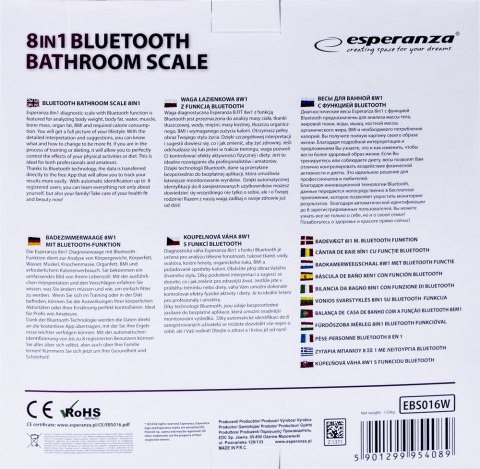 EBS016W Esperanza cyfrowa waga łazienkowa analityczna 8w1 bt b.fit biała