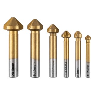 Wiertła fazujące stożkowe pogłębiacze TiN, 6.3-20.5 mm, zestaw 6 szt.