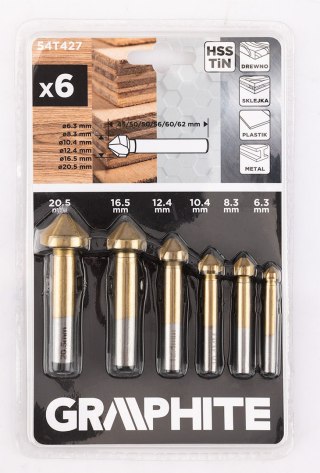Wiertła fazujące stożkowe pogłębiacze TiN, 6.3-20.5 mm, zestaw 6 szt.