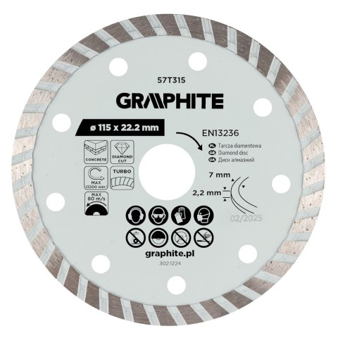 Tarcza diamentowa do cięcia turbo, 115 x 22.22 mm, na sucho