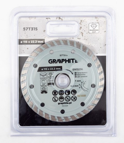 Tarcza diamentowa do cięcia turbo, 115 x 22.22 mm, na sucho