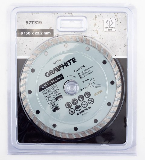 Tarcza diamentowa do cięcia turbo, 150 x 22.22 mm, na sucho