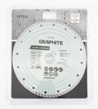 Tarcza diamentowa do cięcia turbo, 230 x 22.22 mm, na sucho i mokro