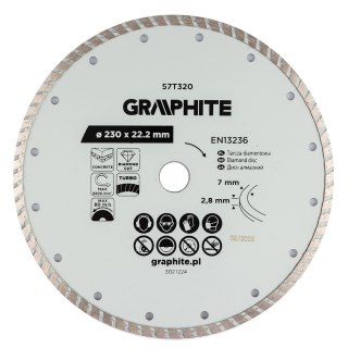 Tarcza diamentowa do cięcia turbo, 230 x 22.22 mm, na sucho