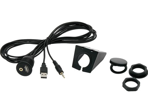 0301# Samochodowe złacze montażwe usb+ aux -gniazdo z podstawką 2m