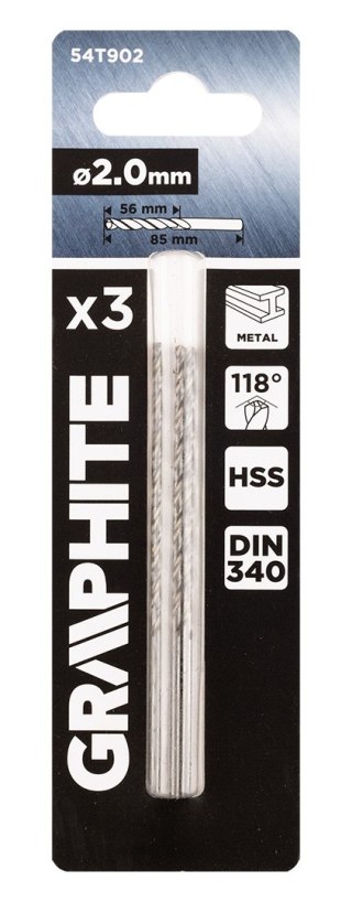 Wiertło do metalu HSS, DIN 340, przedłużane, 2 mm, 3 szt.