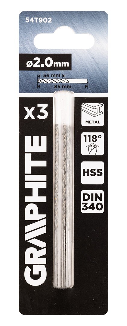 Wiertło do metalu HSS, DIN 340, przedłużane, 2 mm, 3 szt.