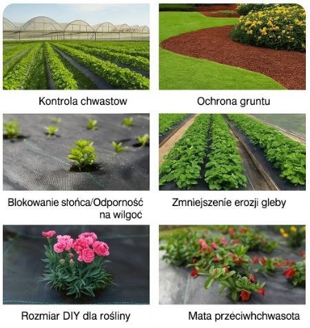 Agrotkanina czarna 160 cm x50m UV 90g antychwastowa agrowłóknina + kotwy